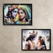 Lord Krishna and Radha Wall Painting with Wooden Frame 60x45 Cm Approx (1 Pc / Mix Design)