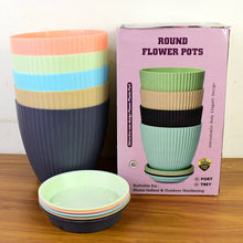 Round Plastic Flower Pot with Bottom Tray (5 Pcs Set / With Color Box)