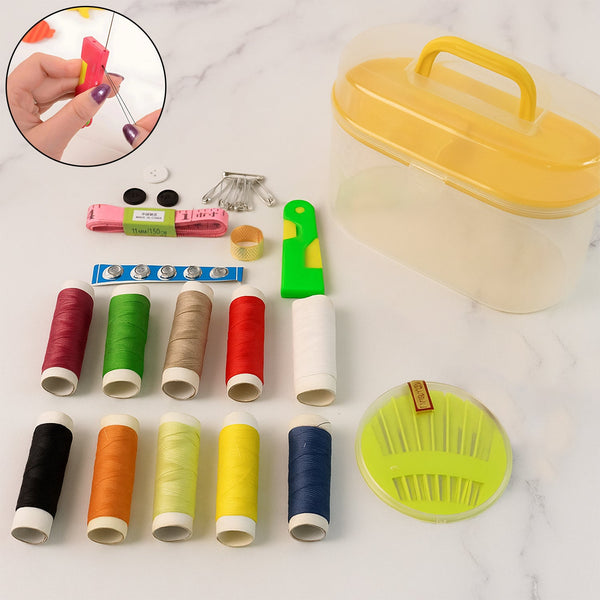 Double Layer Small & Portable Travel Sewing Kits Box with Color Needle Threads Scissor pin Hand Work Sewing Box Handwork Sewing Accessories
